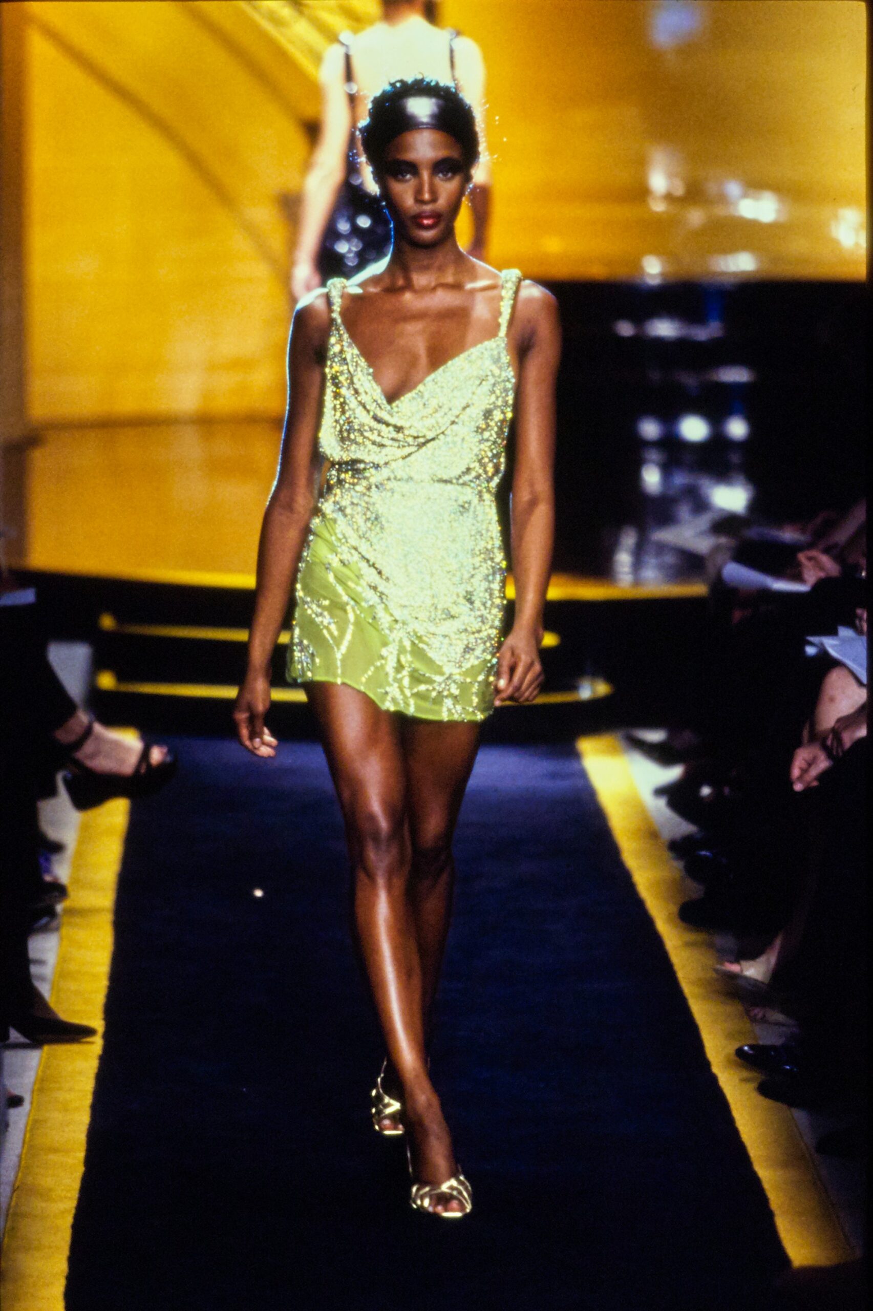 fitted yellow sequined mini dress