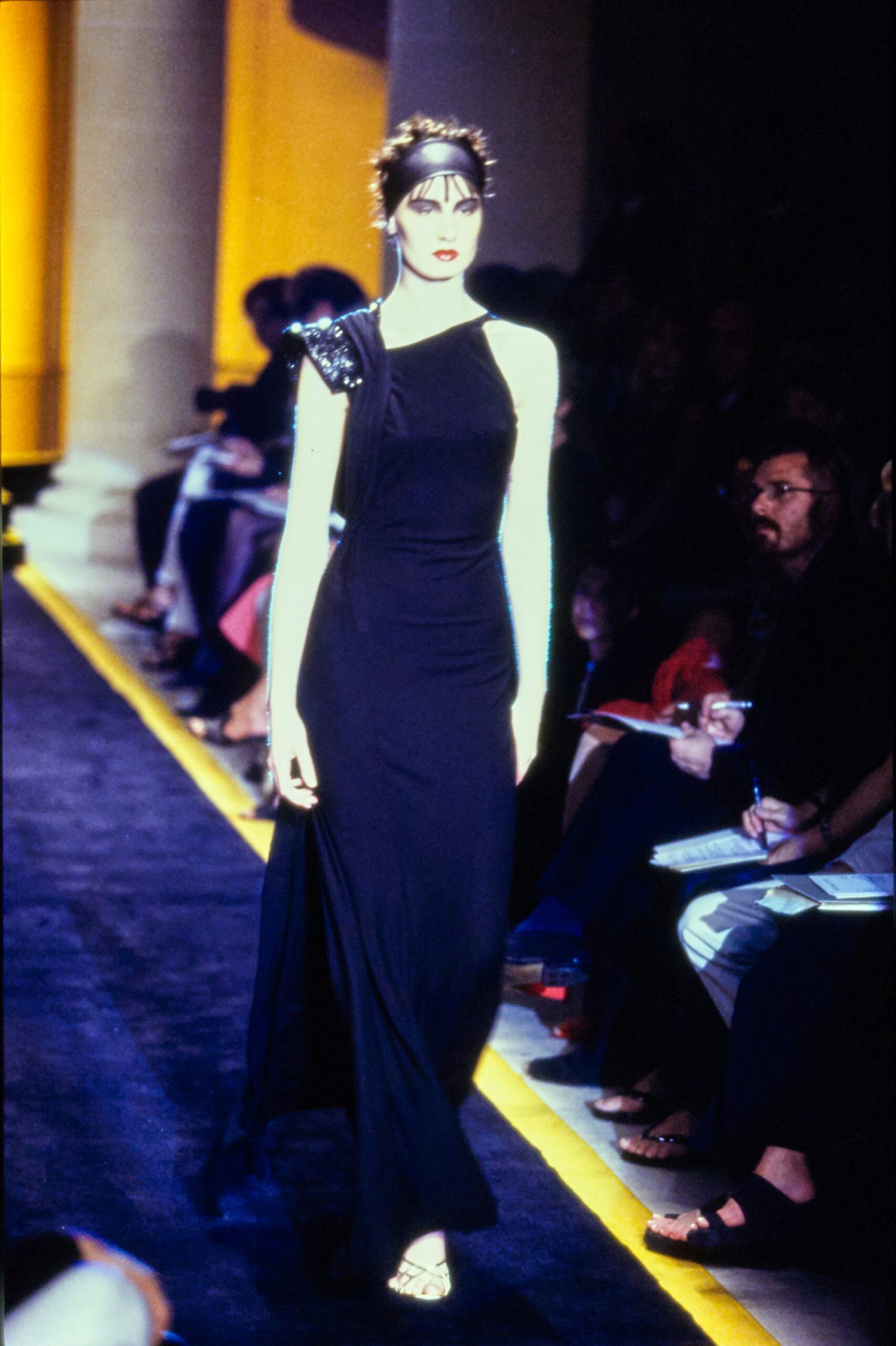black silk fitted gown