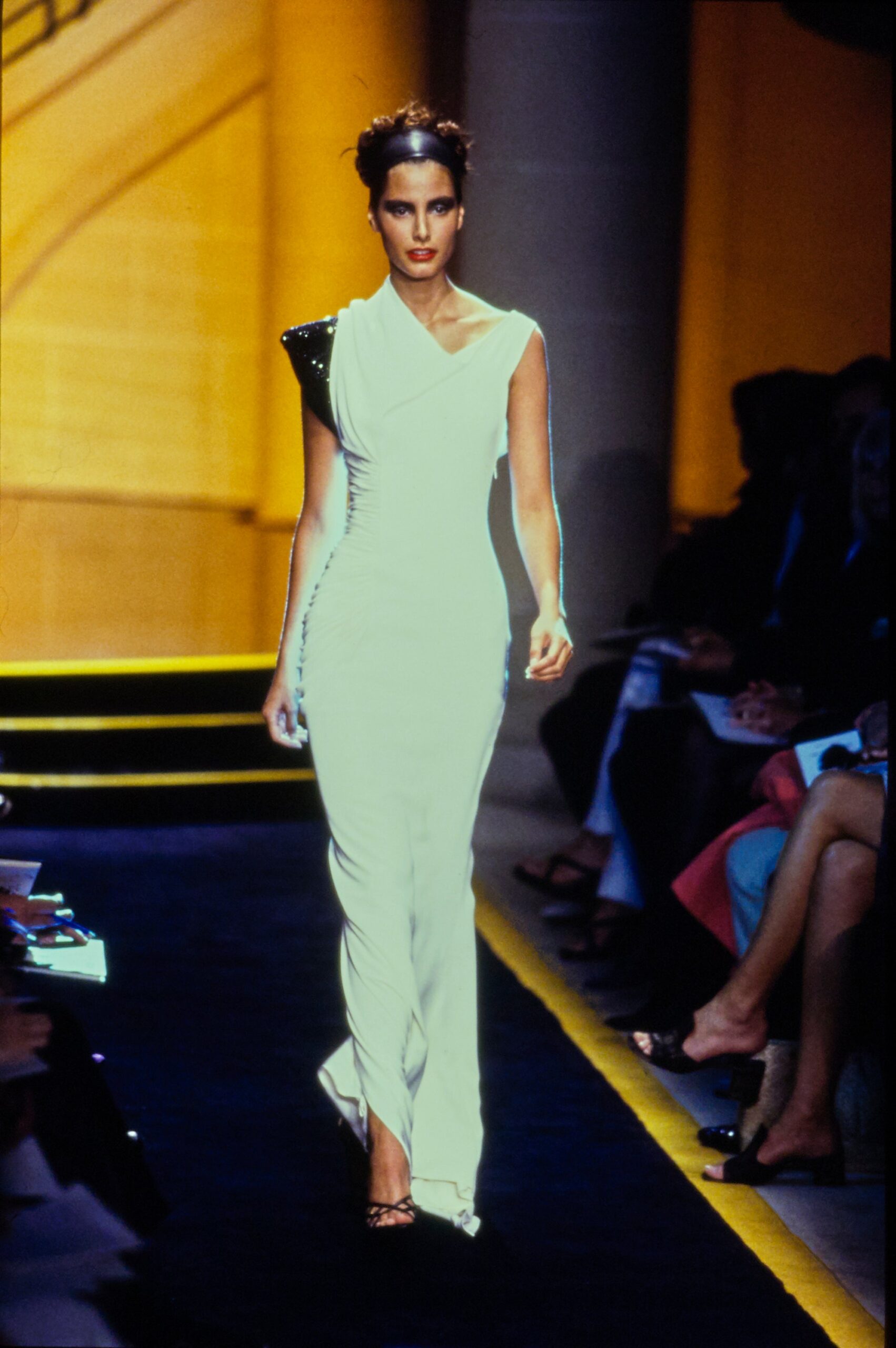fitted white asymmetric gown