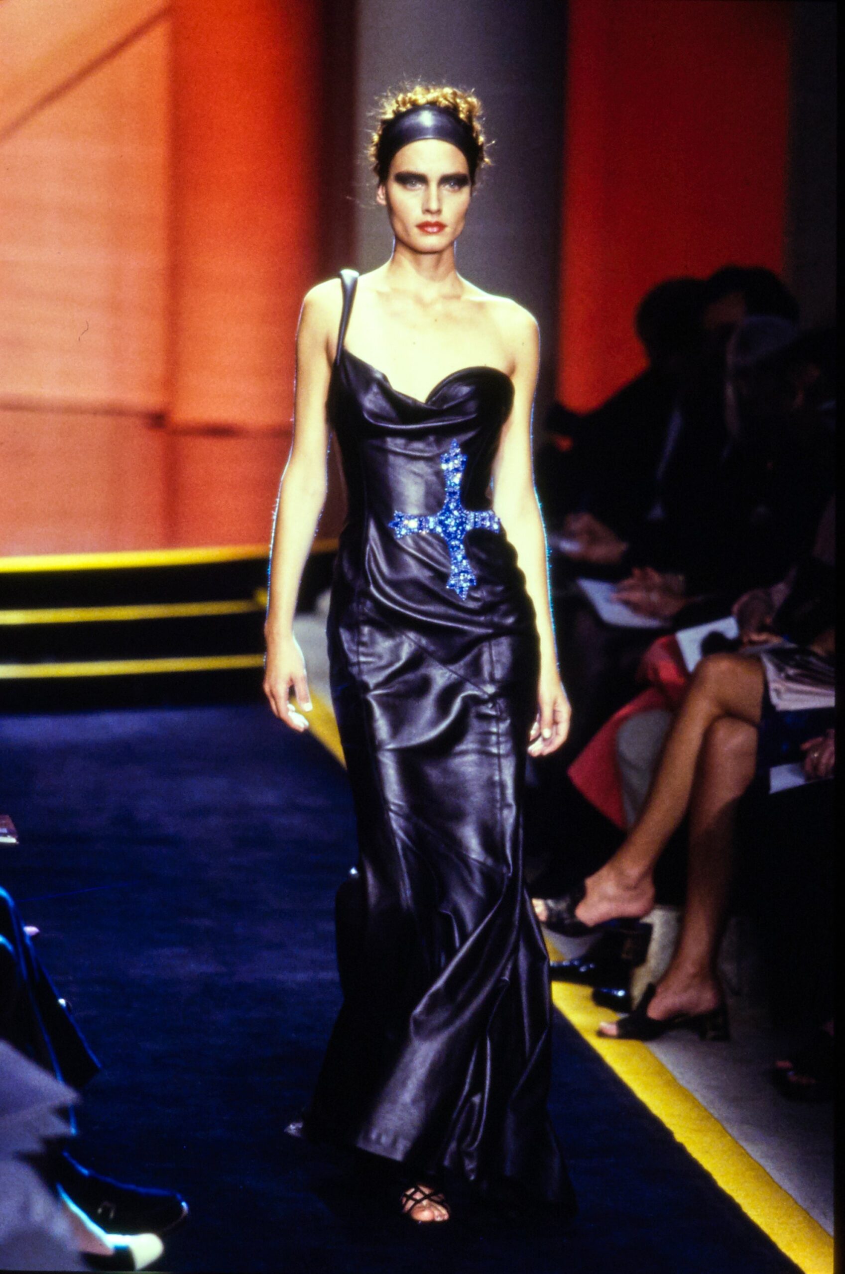 black silk fitted gown