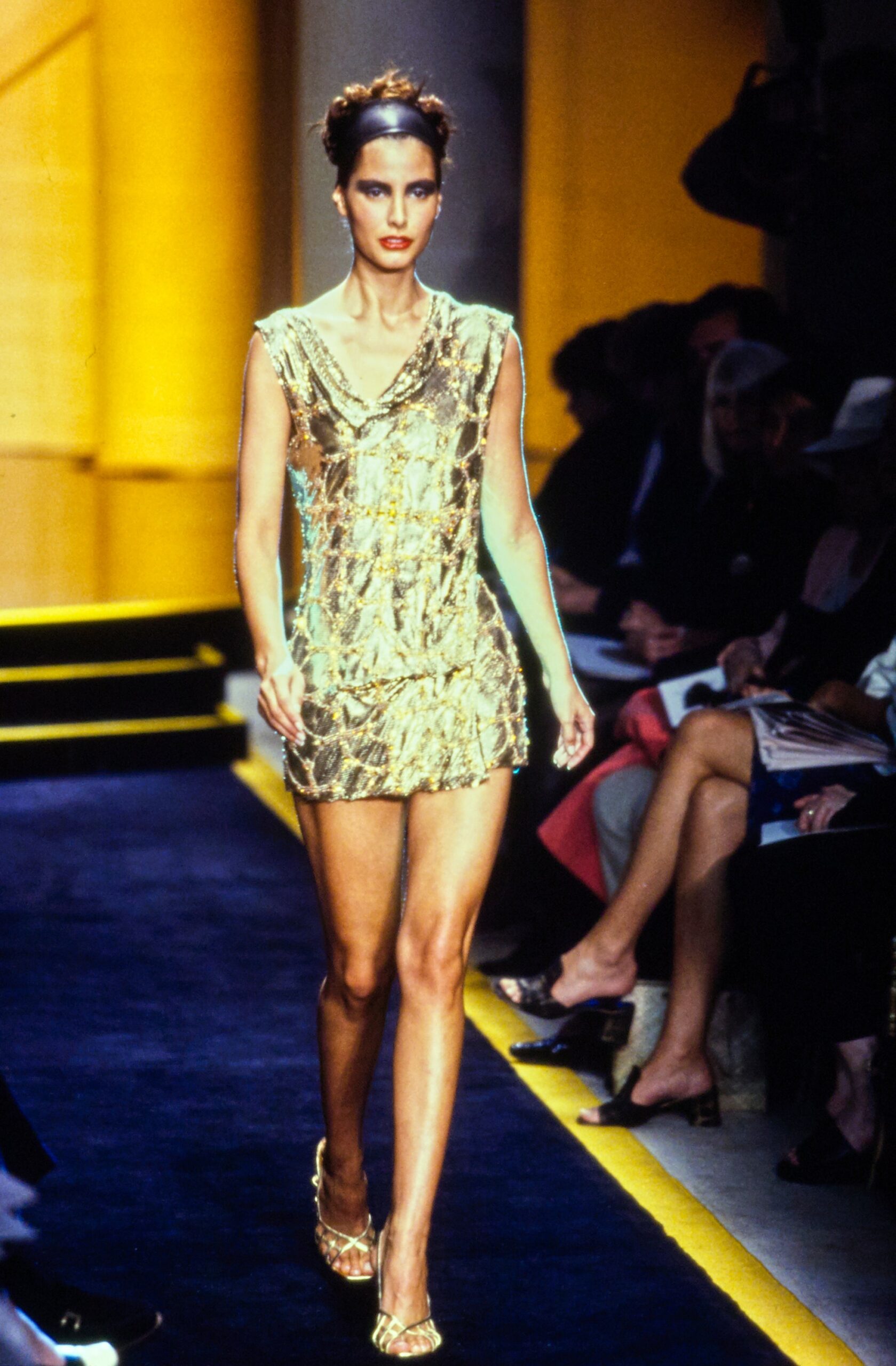 fitted gold sequined mini-dress