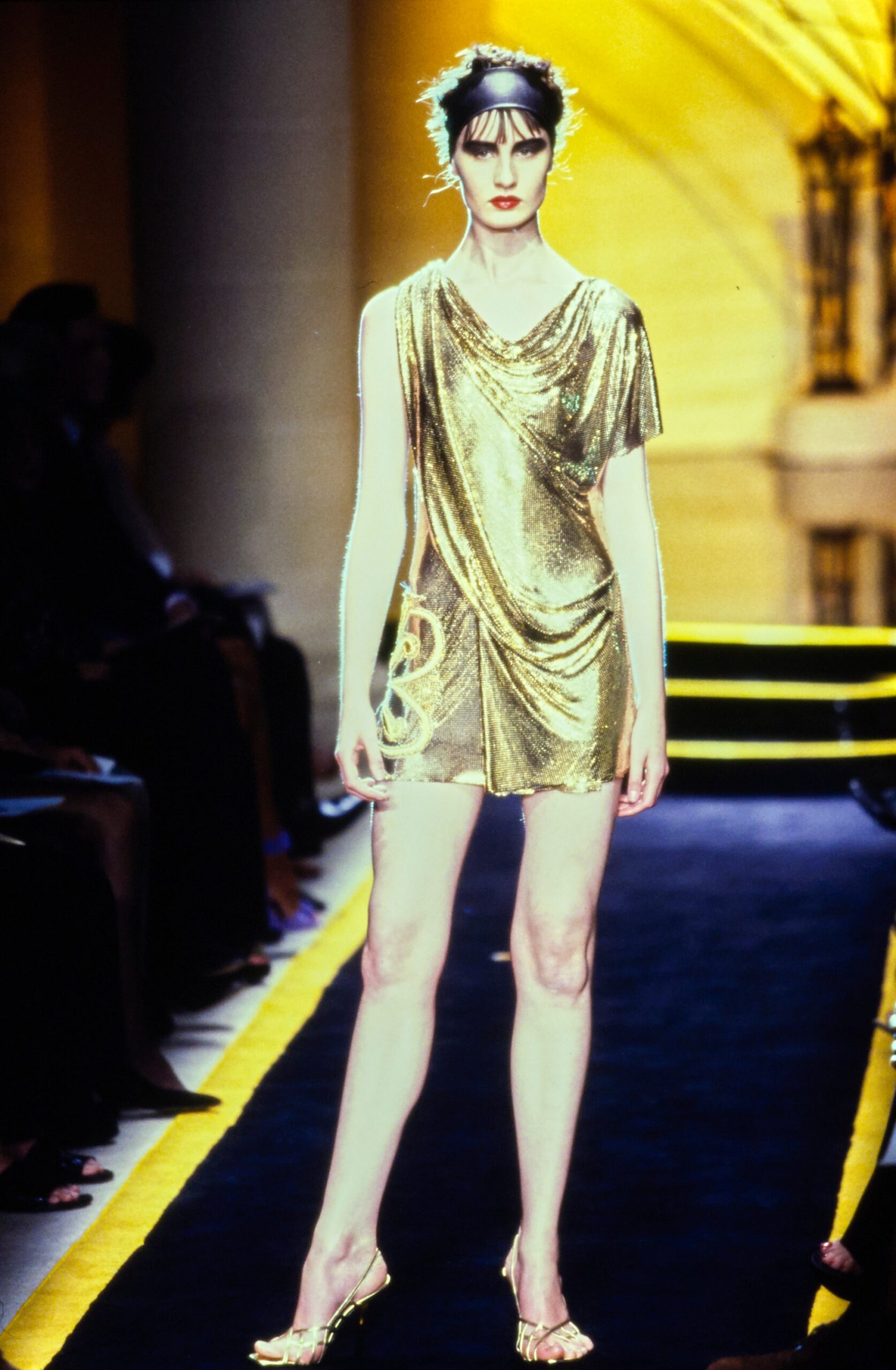 gold silk sleeveless mini dress