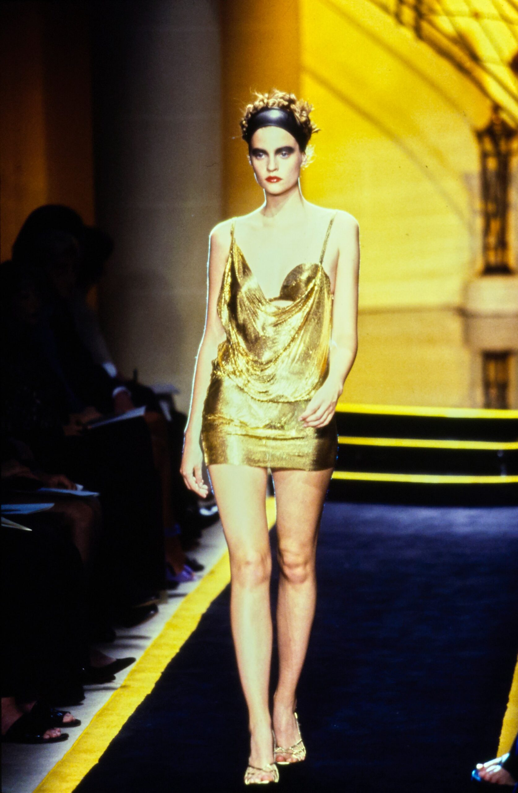 gold silk sleeveless dress