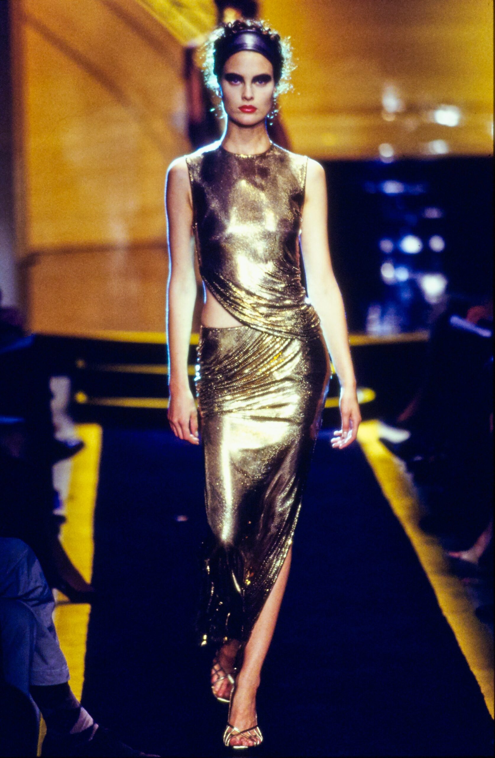 gold silk fitted gown