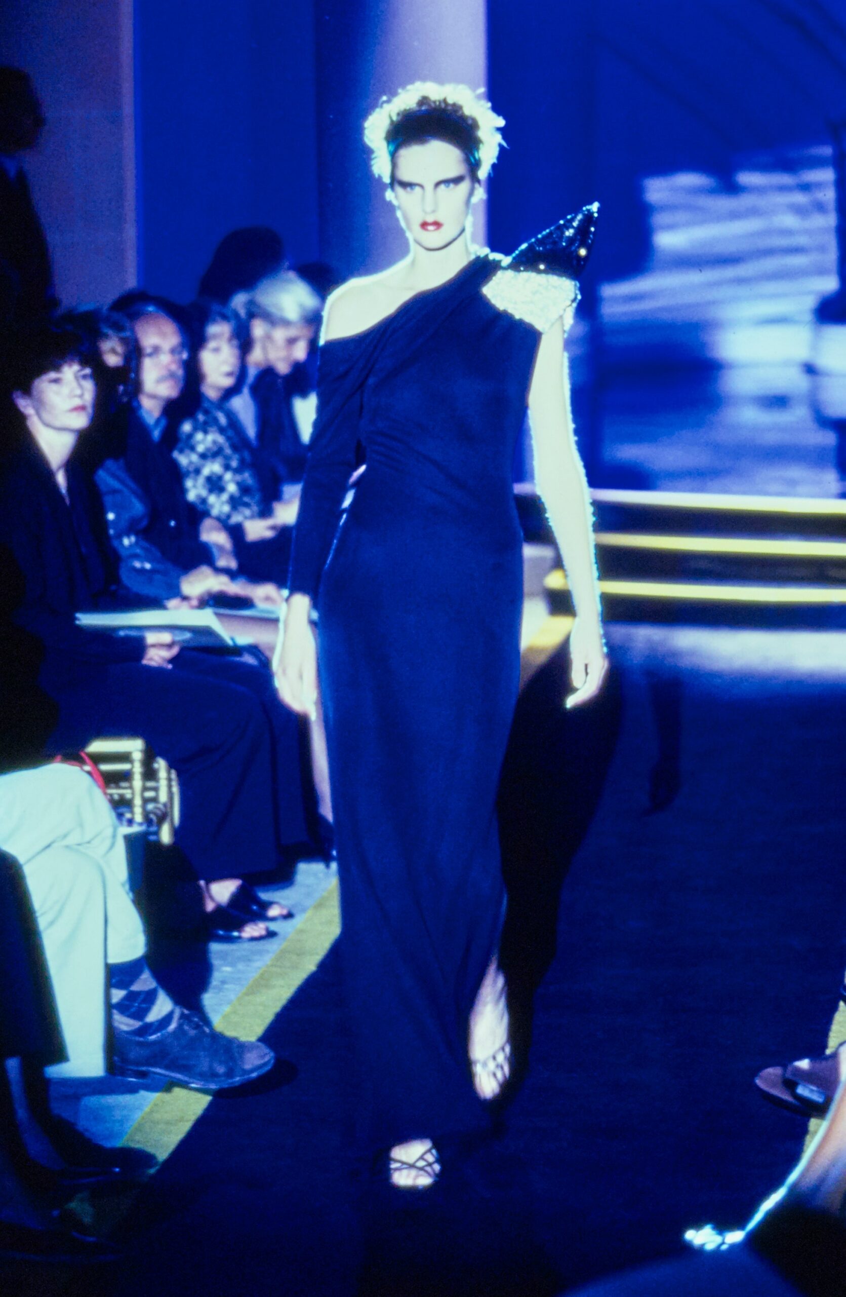 fitted black silk gown