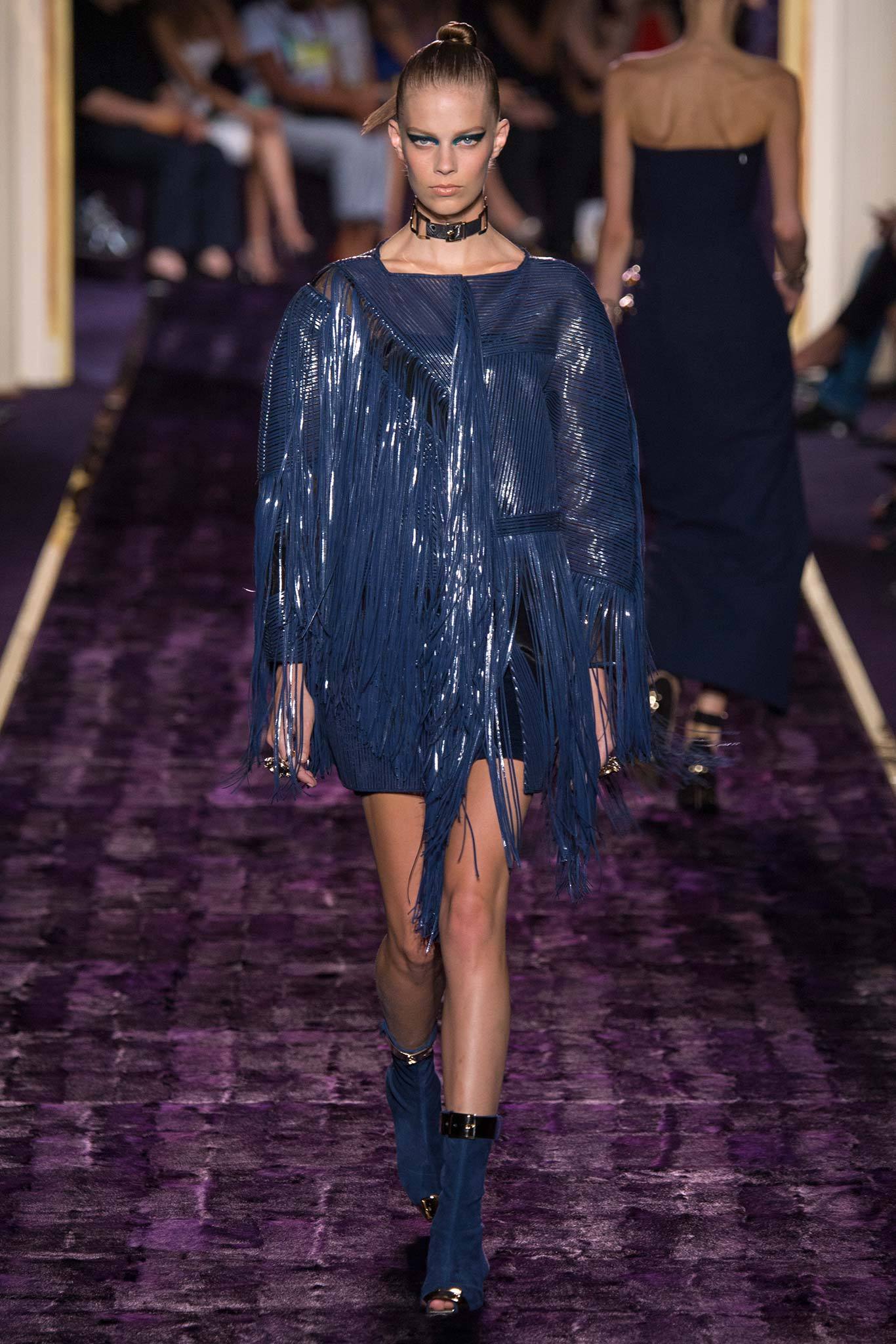 blue silk fringed mini dress