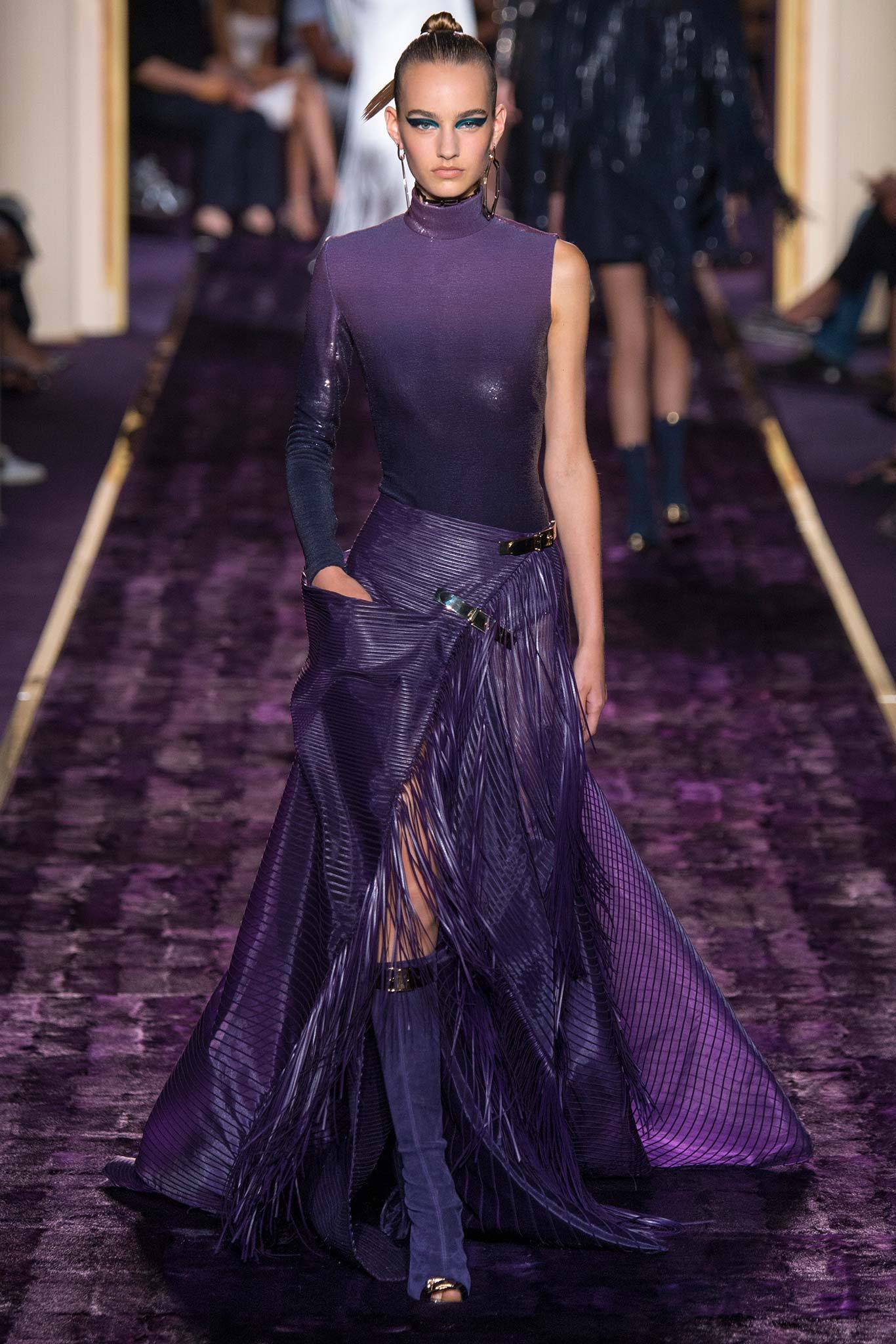 fitted purple silk gown