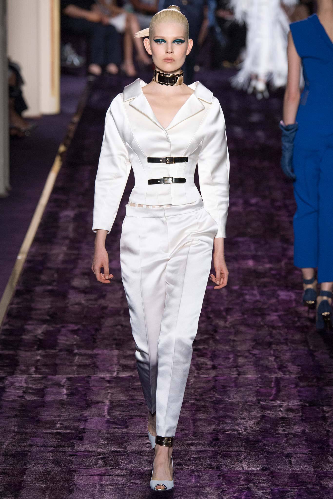 white satin tailored blazer and pants