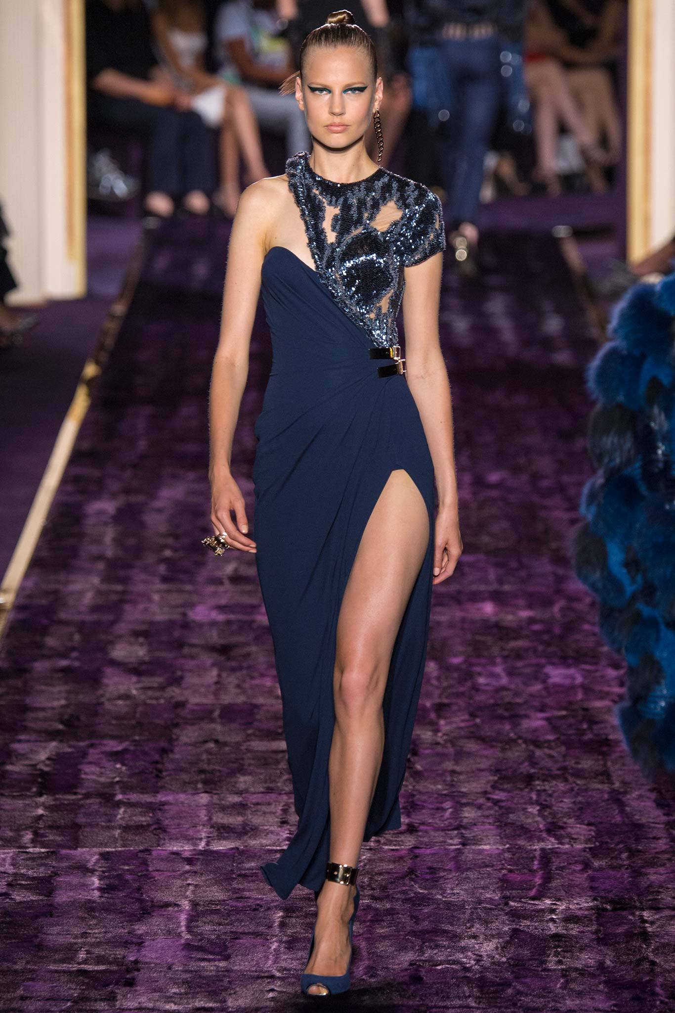 blue silk fitted gown