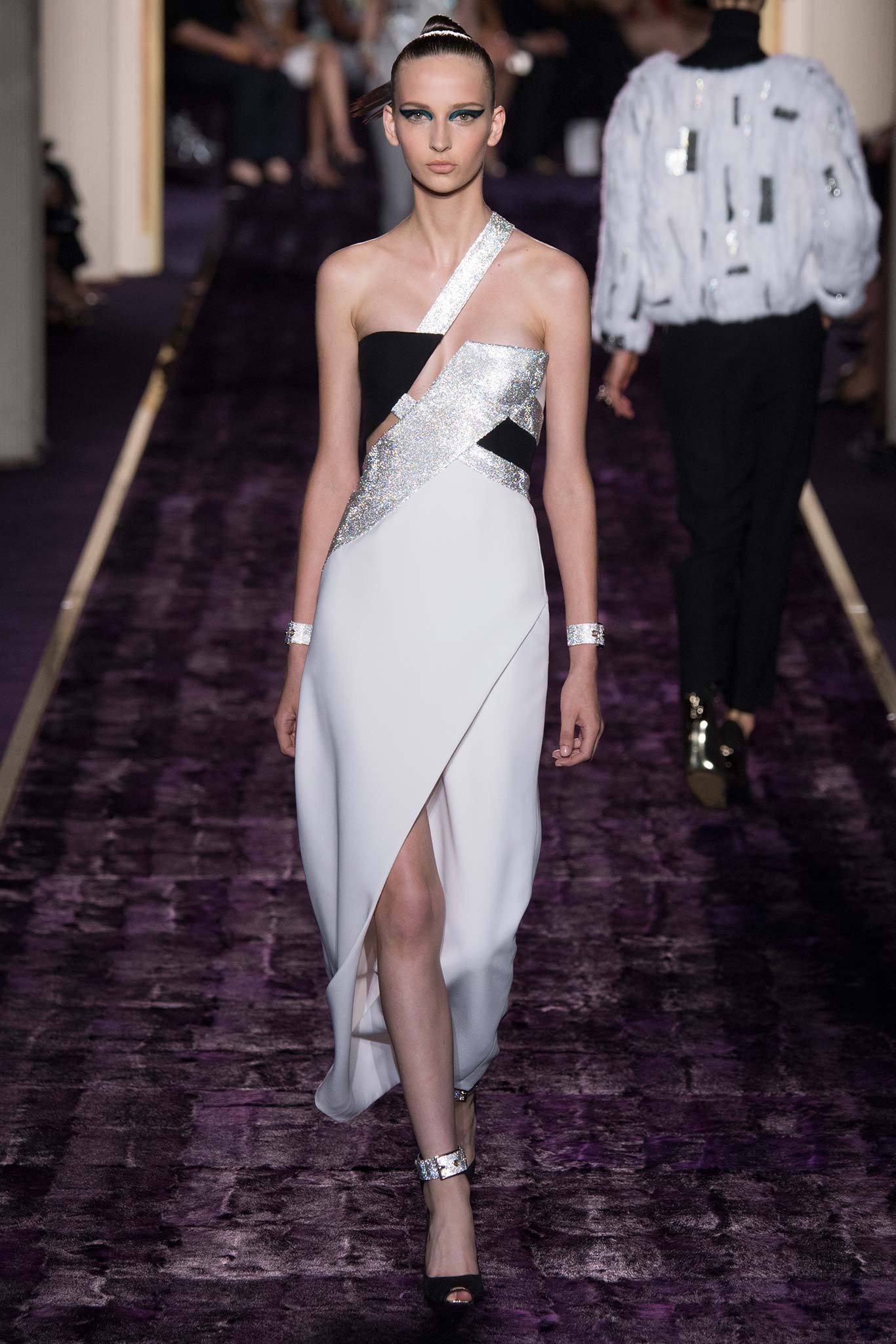 fitted black and white asymmetric dress