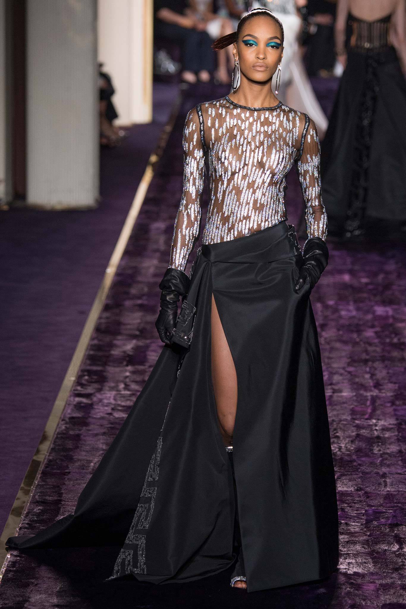 black silk gown with embellished top