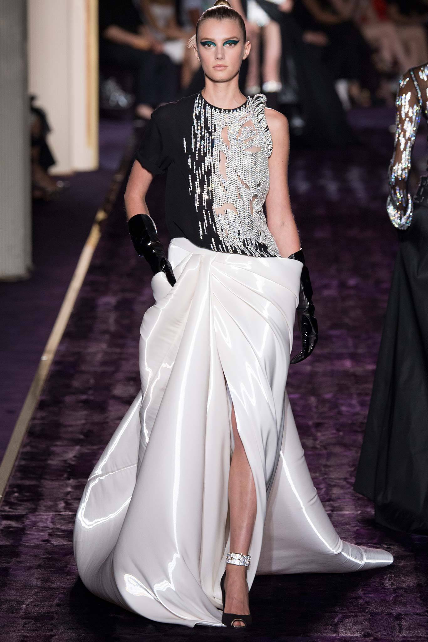 white silk asymmetric slit fitted draped flowing skirt