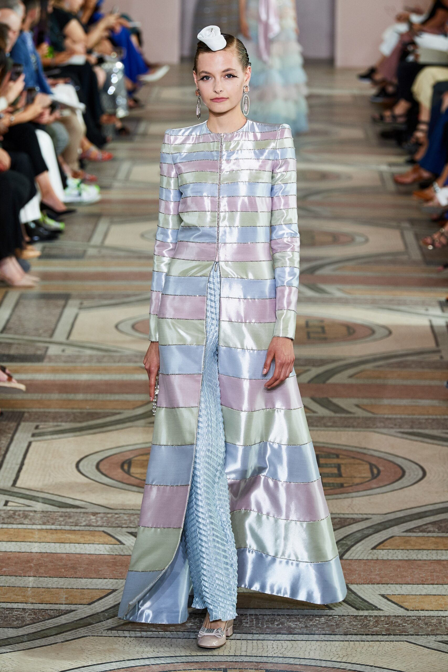 striped silk long-sleeve gown