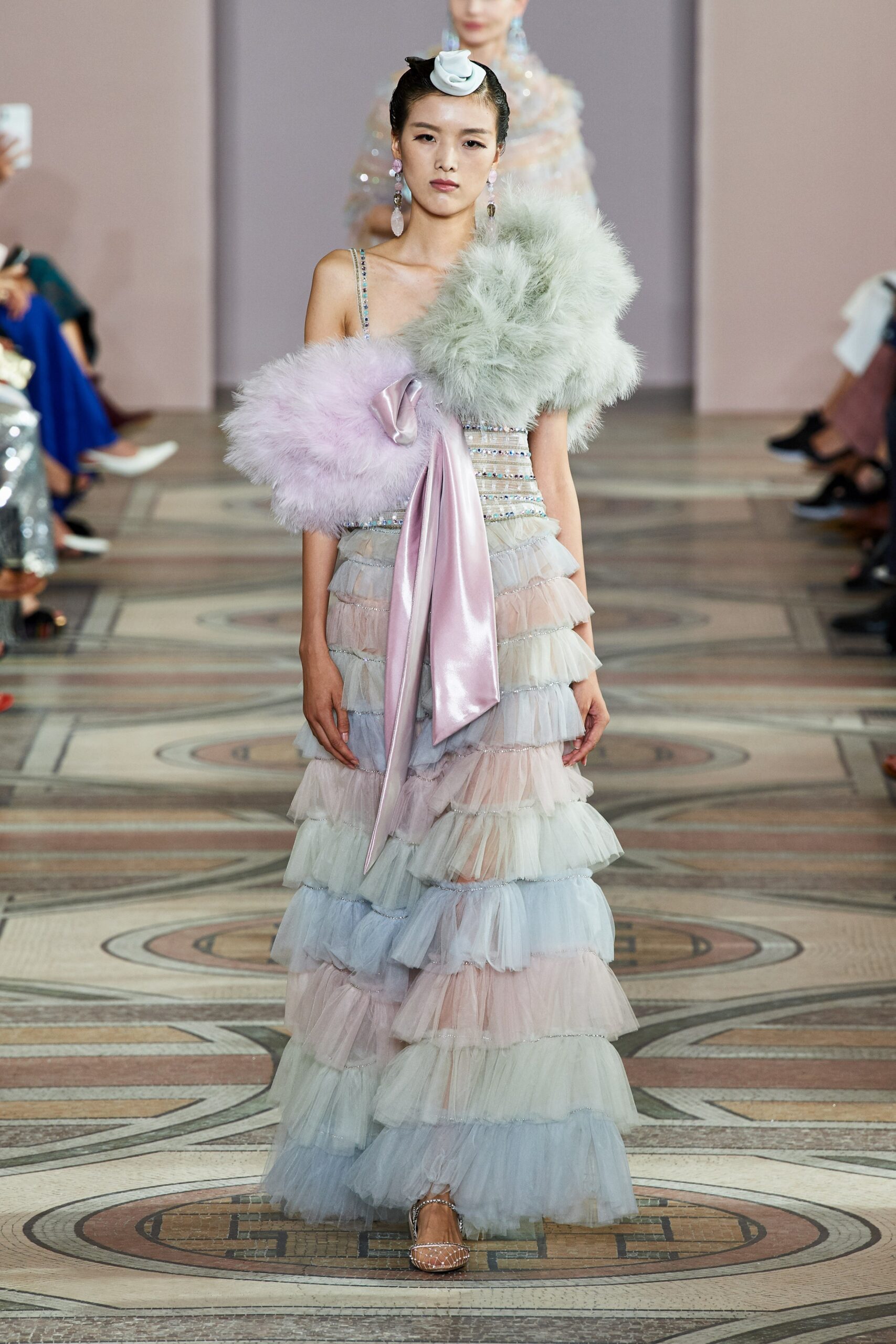 tiered pastel tulle gown