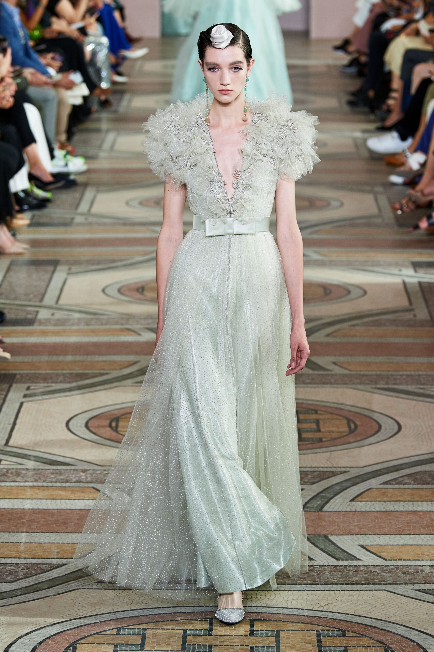 light green pleated gown