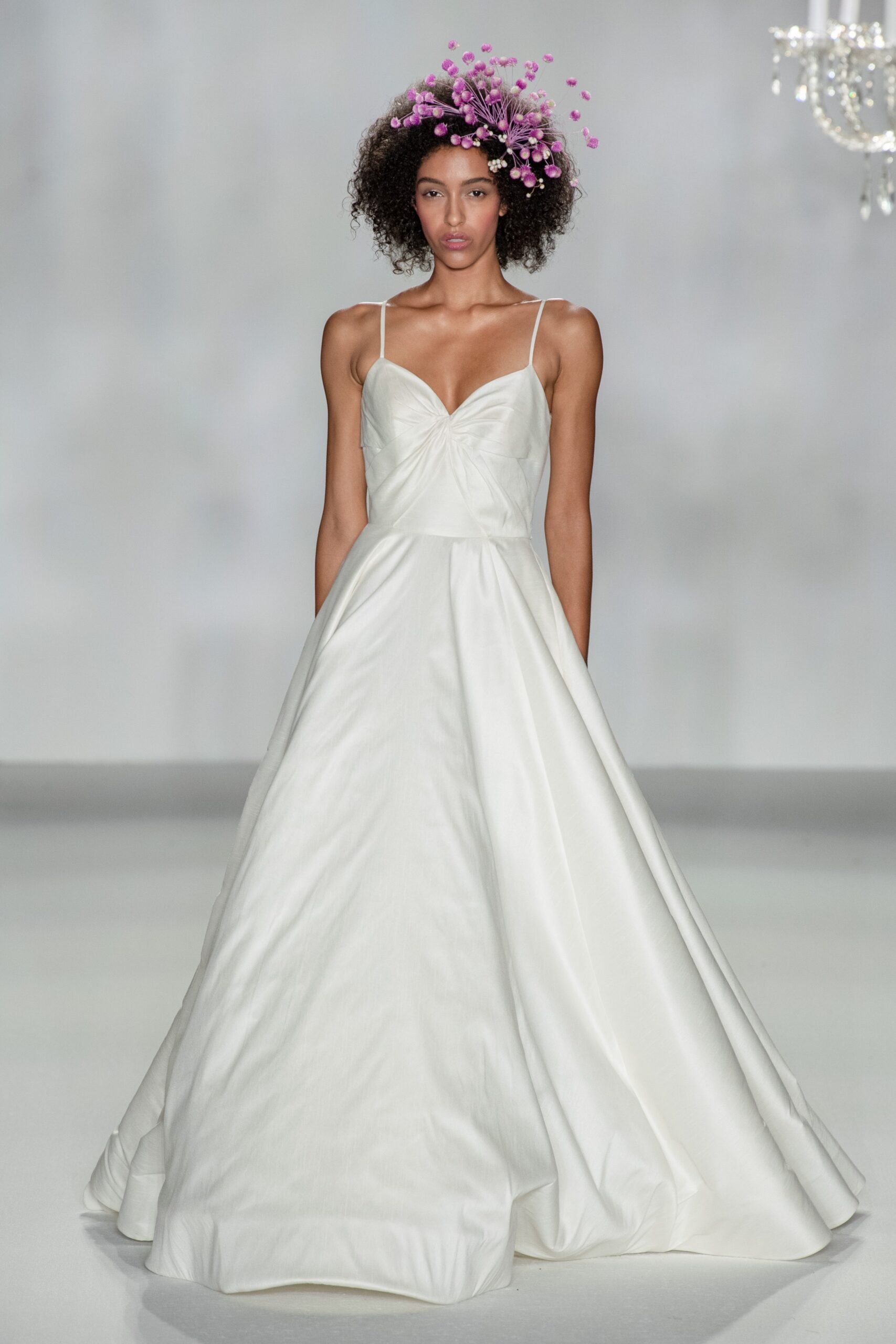 white silk sleeveless gown