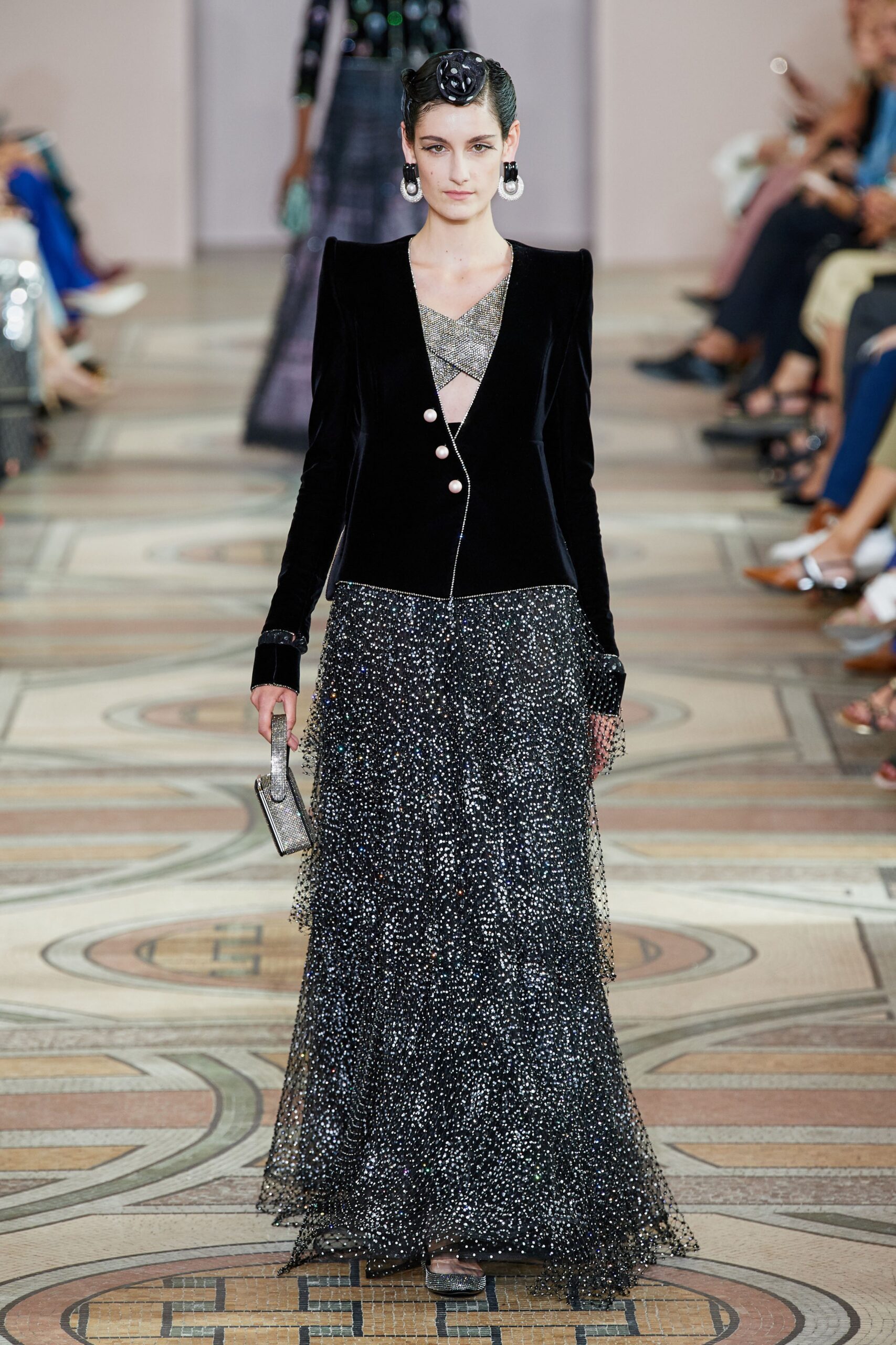 black velvet gown with blazer