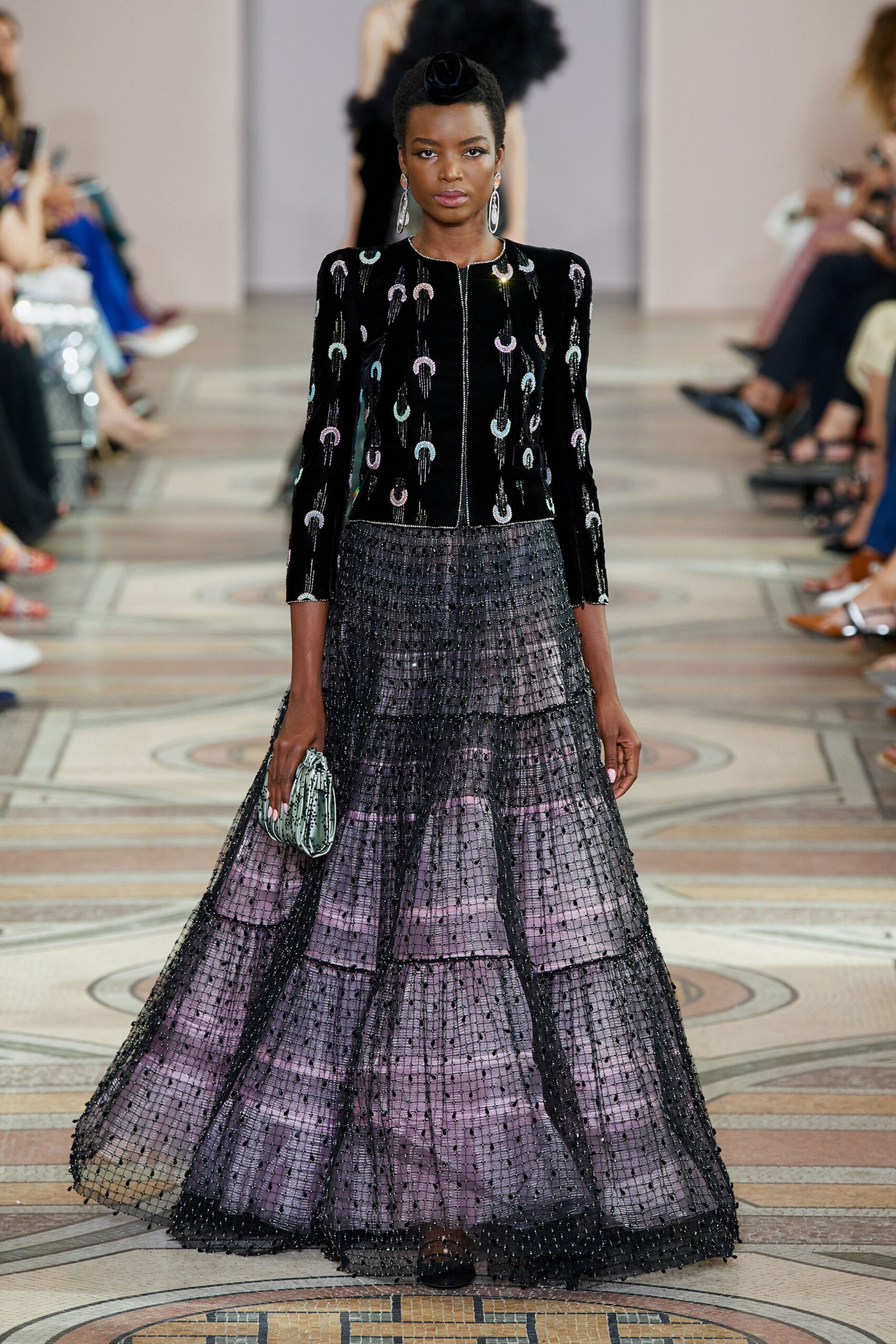 black and purple embroidered gown