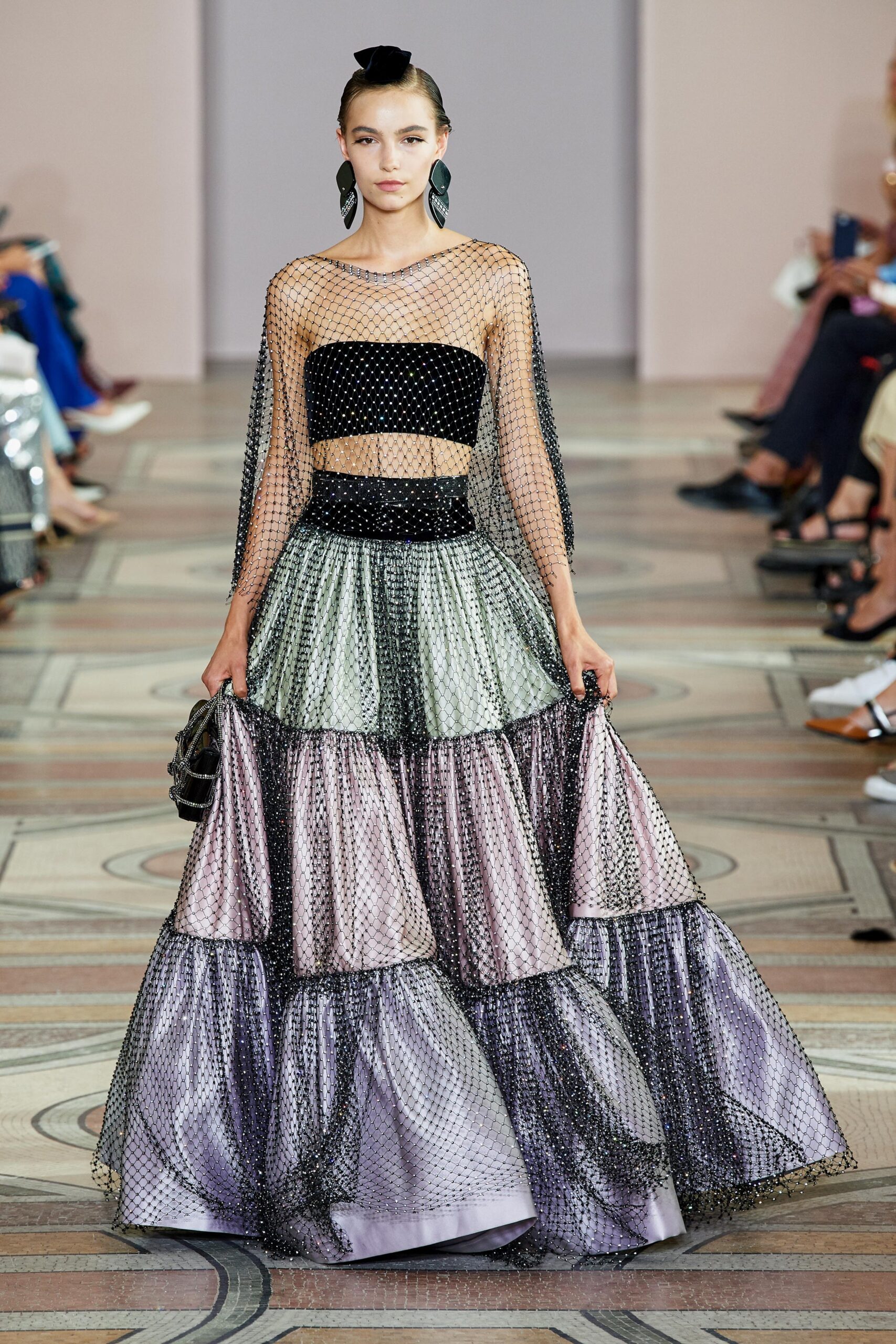 black gray purple tiered dress