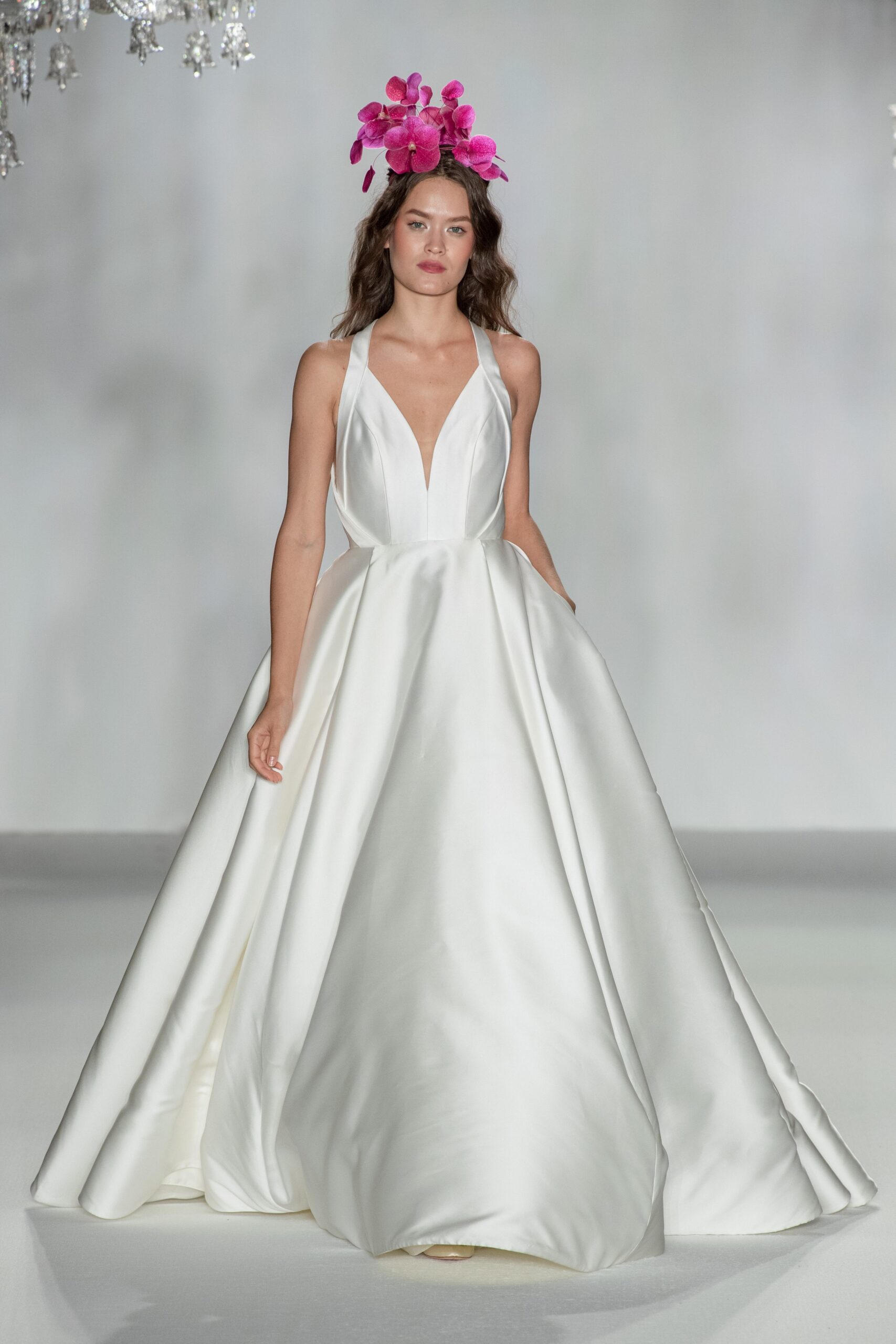 white silk sleeveless gown