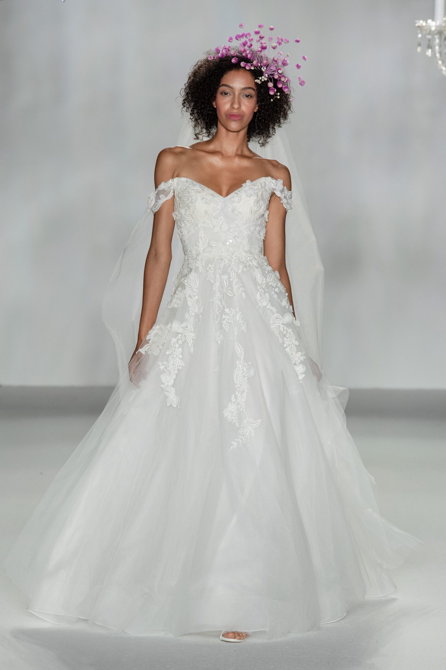 white embroidered off-shoulder gown