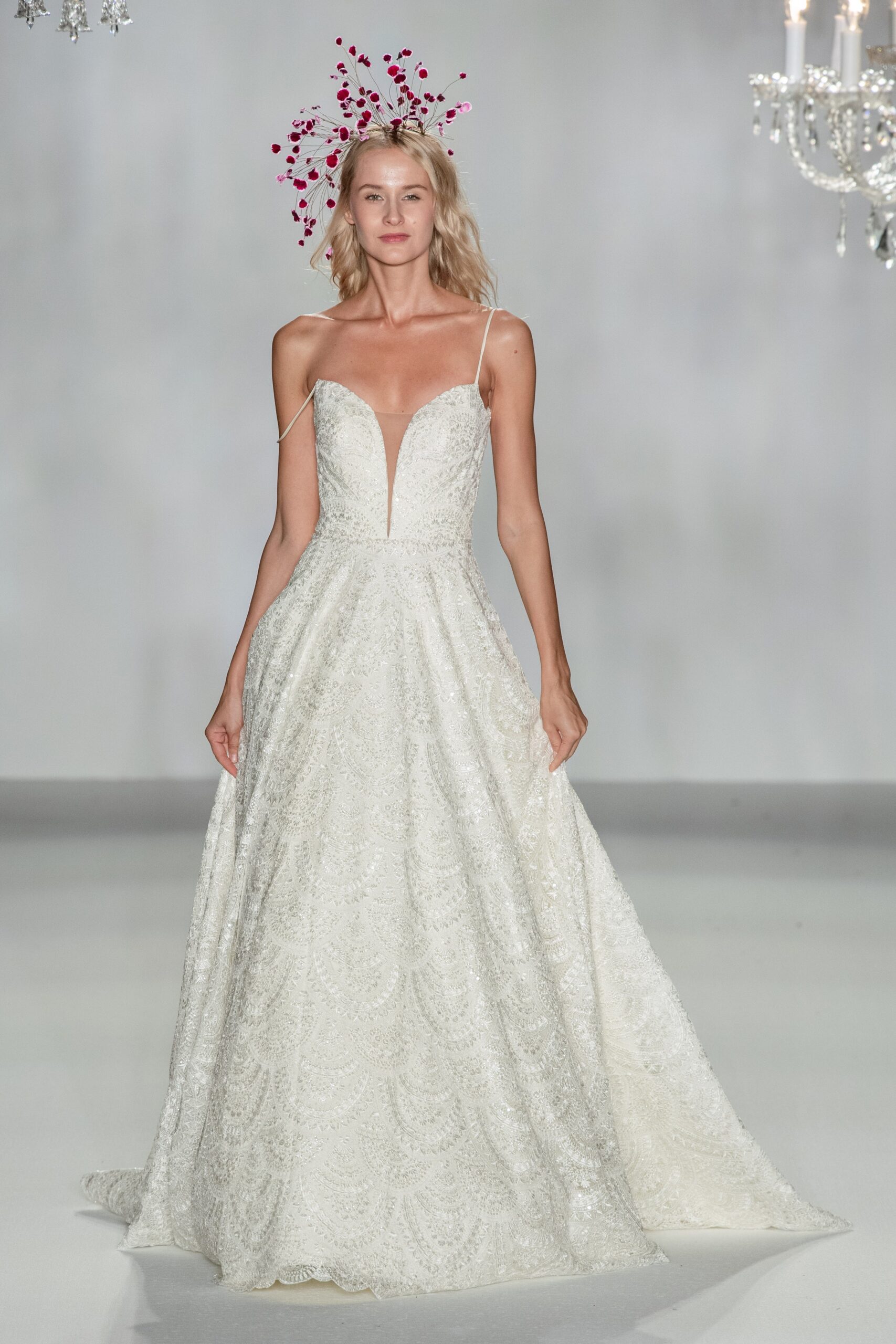 white embellished sleeveless gown