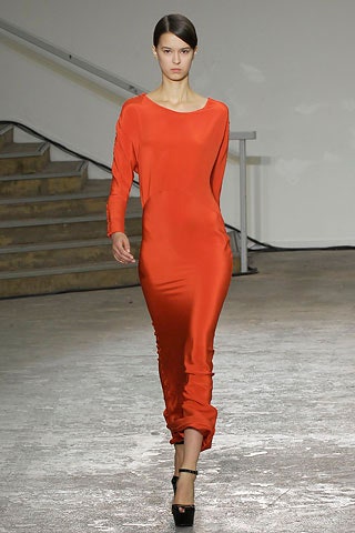 fitted red silk midi dress