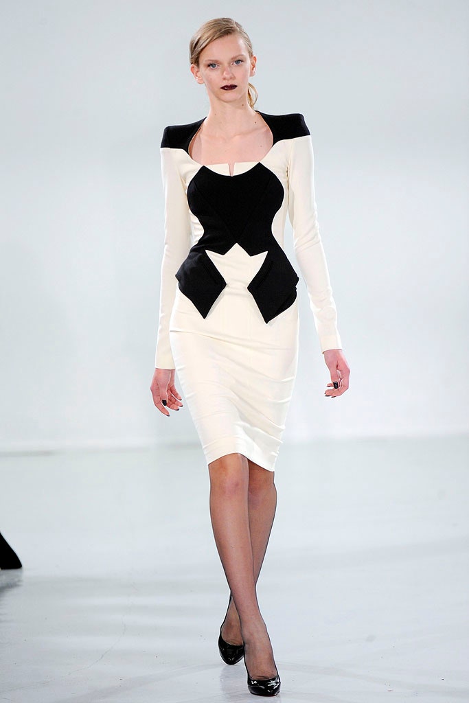 fitted black and white midi dress