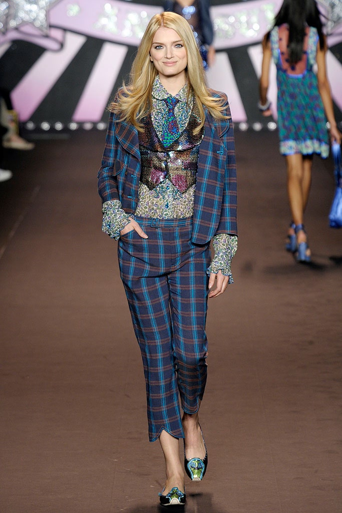 multi-colored silk blouse with tailored suit