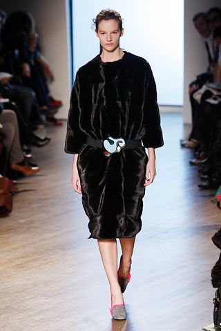 black faux-fur belted dress