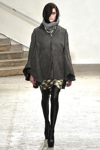 gray leather long-sleeve collared relaxed layered cape