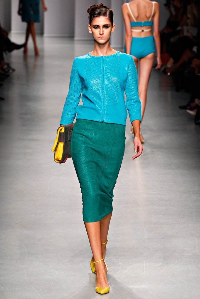 blue silk long-sleeve collared fitted textured blouse