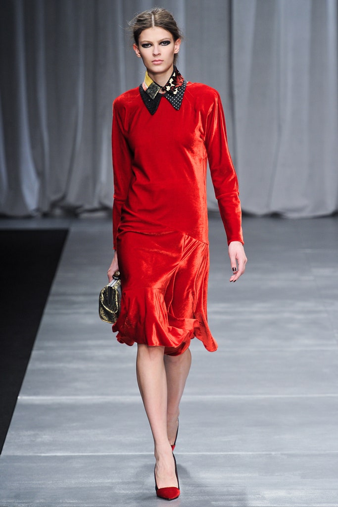 fitted red velvet midi dress