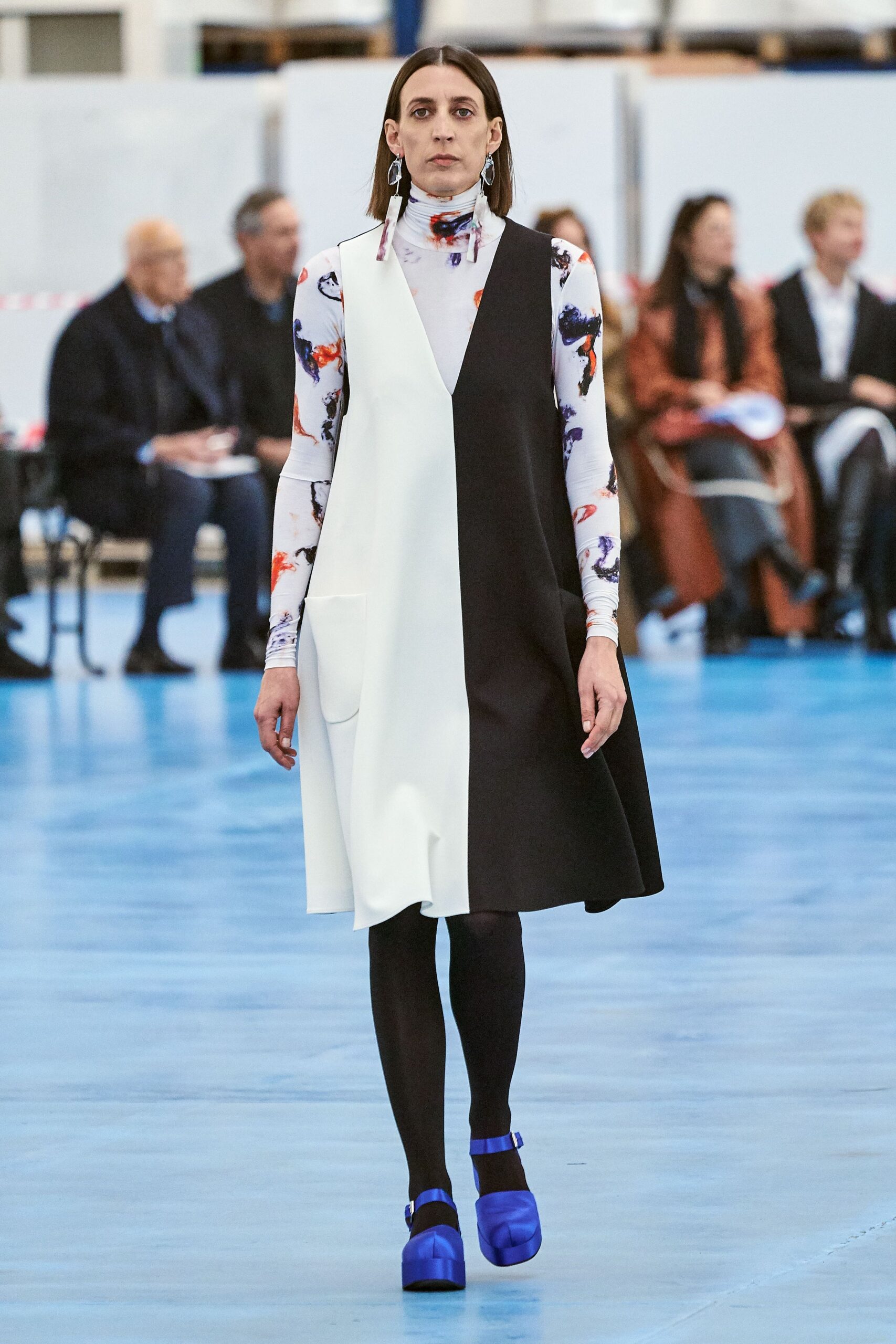color-blocked midi dress with printed top