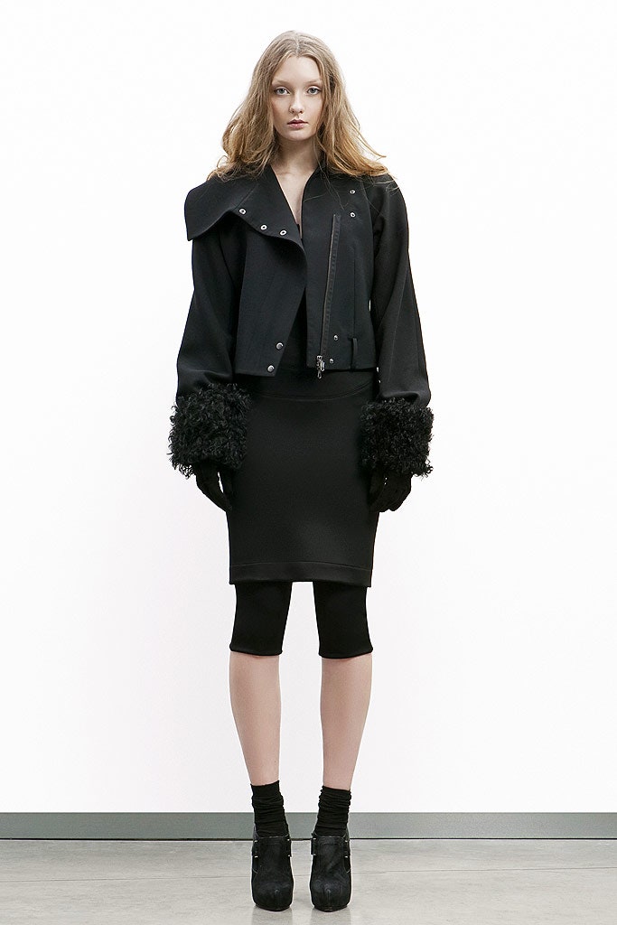 black fitted jacket and pencil skirt