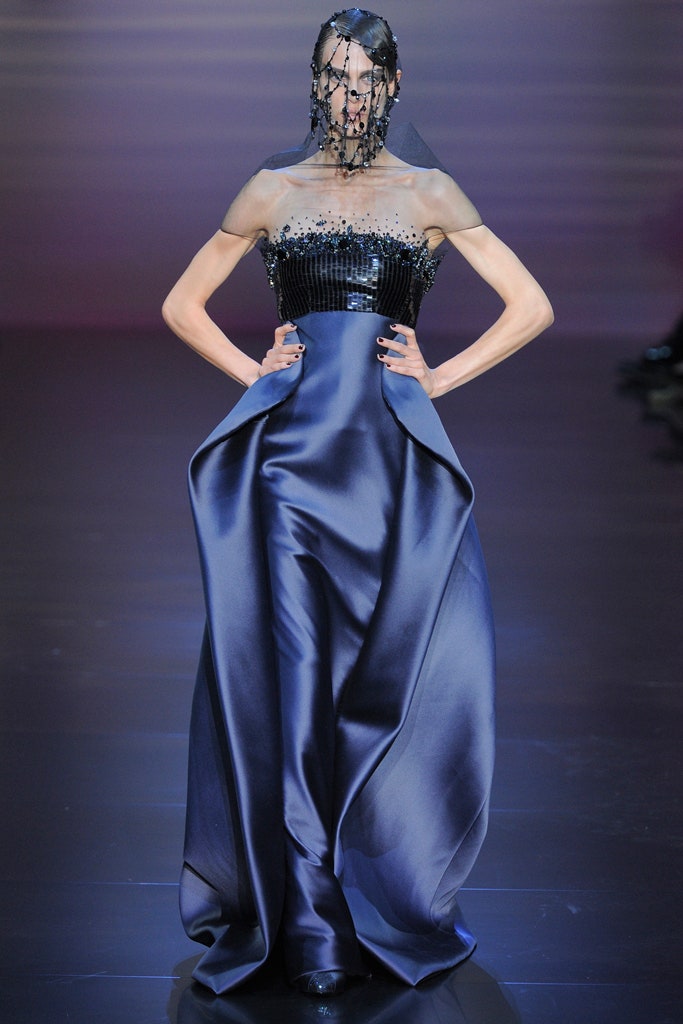 blue silk off-shoulder gown