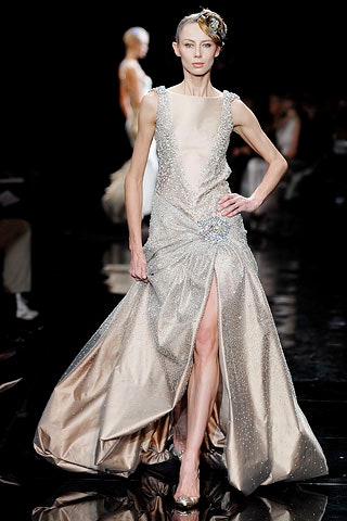 gold silk sleeveless gown