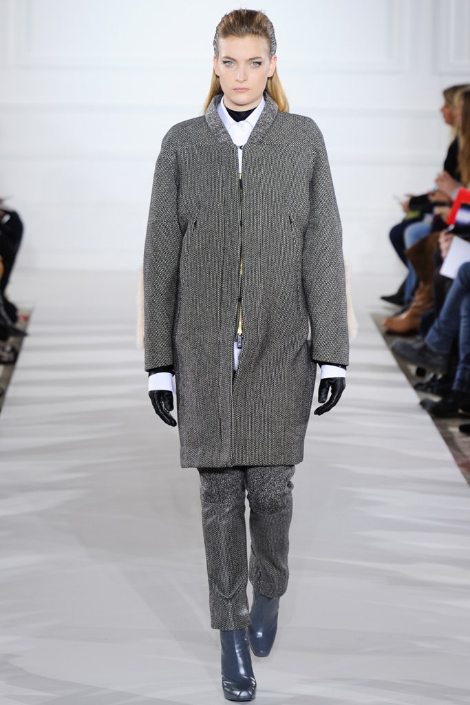 gray wool coat with slim pants