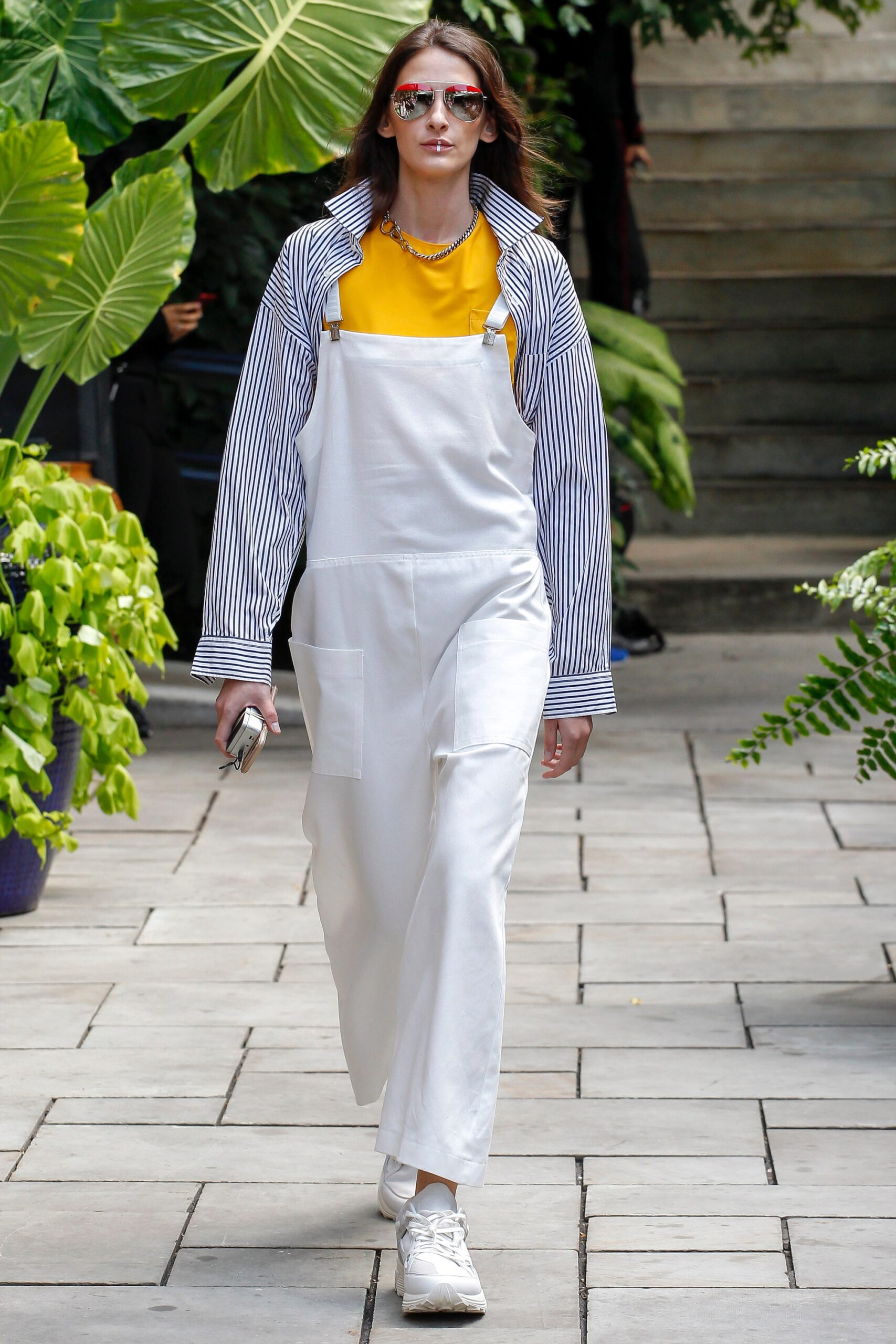 white cotton relaxed pockets overalls