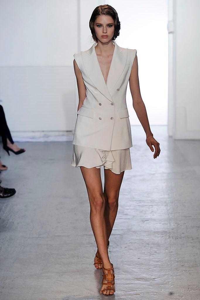 white cotton long-sleeve collared fitted layered blazer