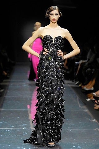 black beaded strapless gown
