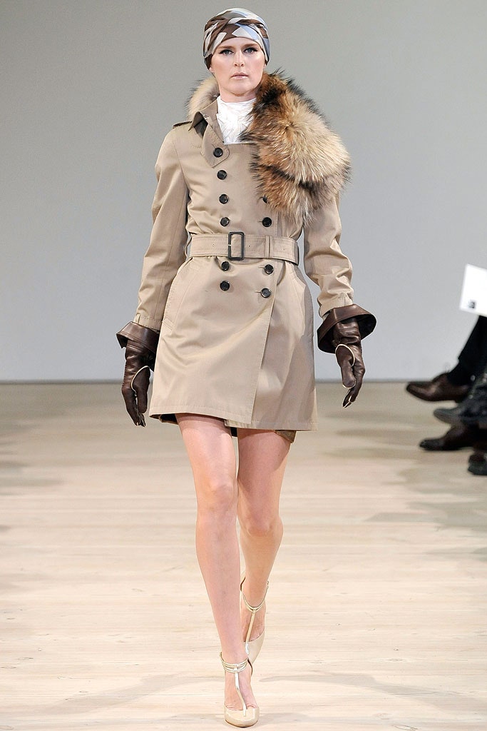 beige fitted trench coat with gloves