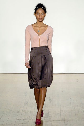 pink cardigan brown pleated skirt