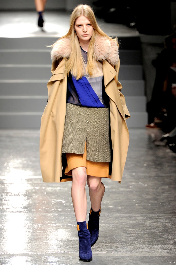 beige wool coat with blue blouse