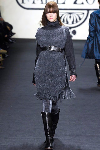 gray wool fitted dress with fringes