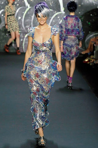 blue purple ruffled midi dress