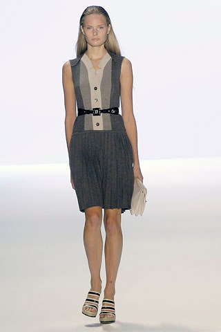 gray cotton sleeveless collared fitted pleated belted dress