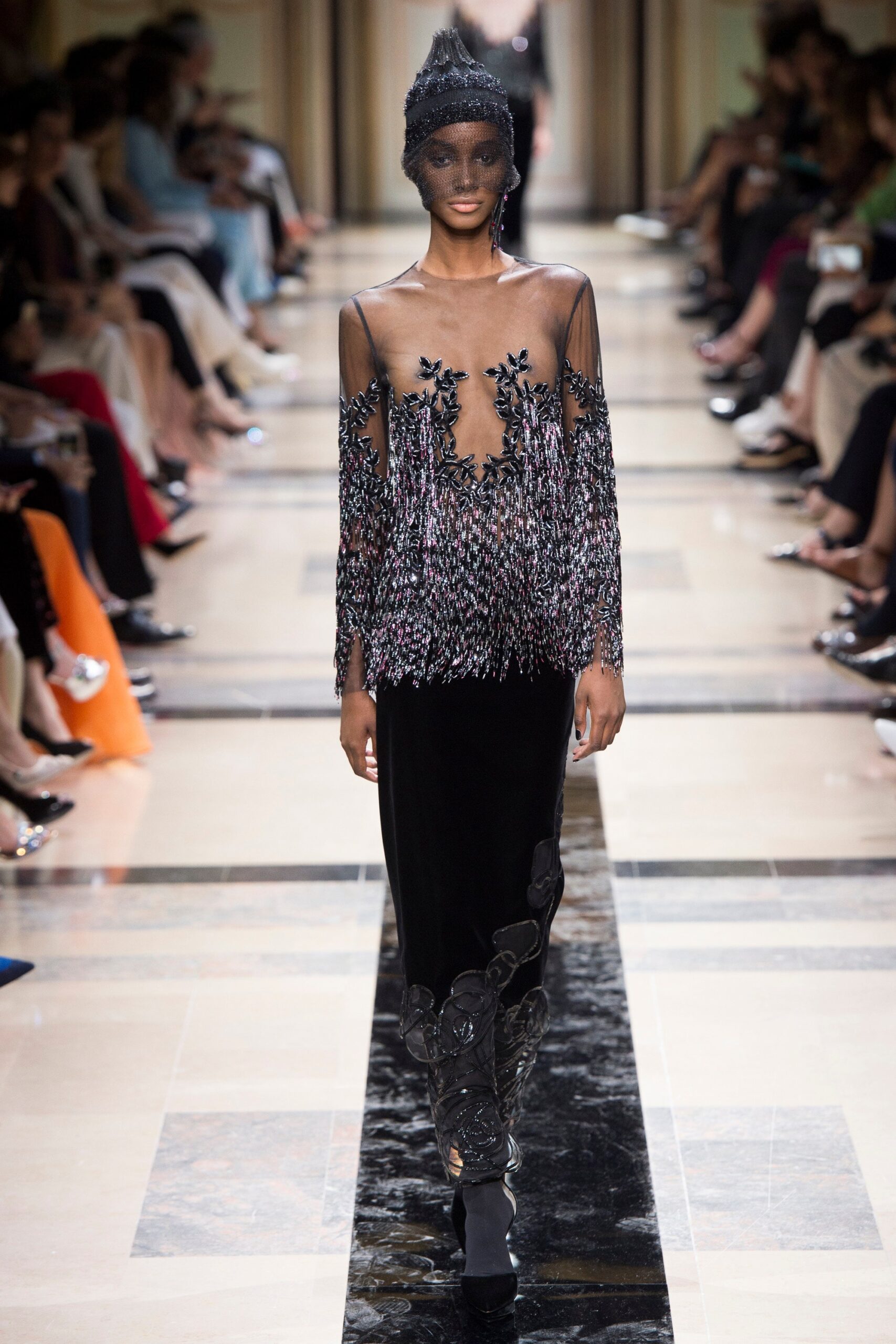 black multi embroidered gown