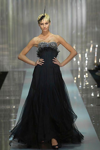 black strapless flowing gown