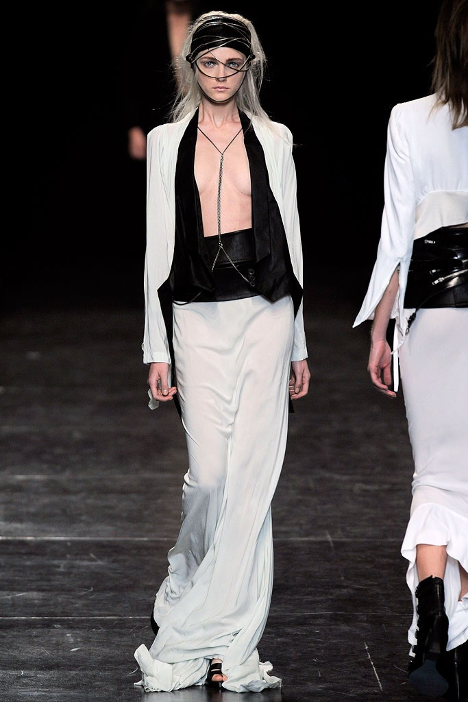 white silk gown with black jacket